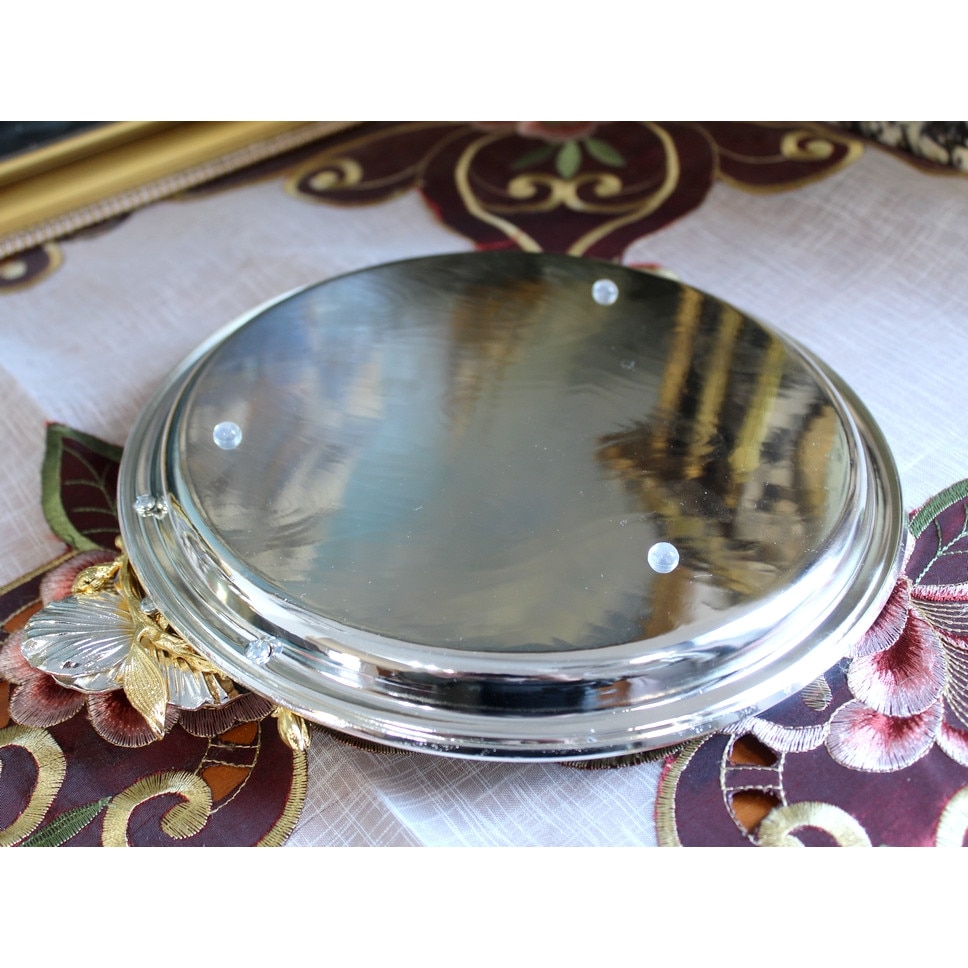 Tava de servire rotunda, metal placat cu argint, diametru 24 cm - eMAG.ro