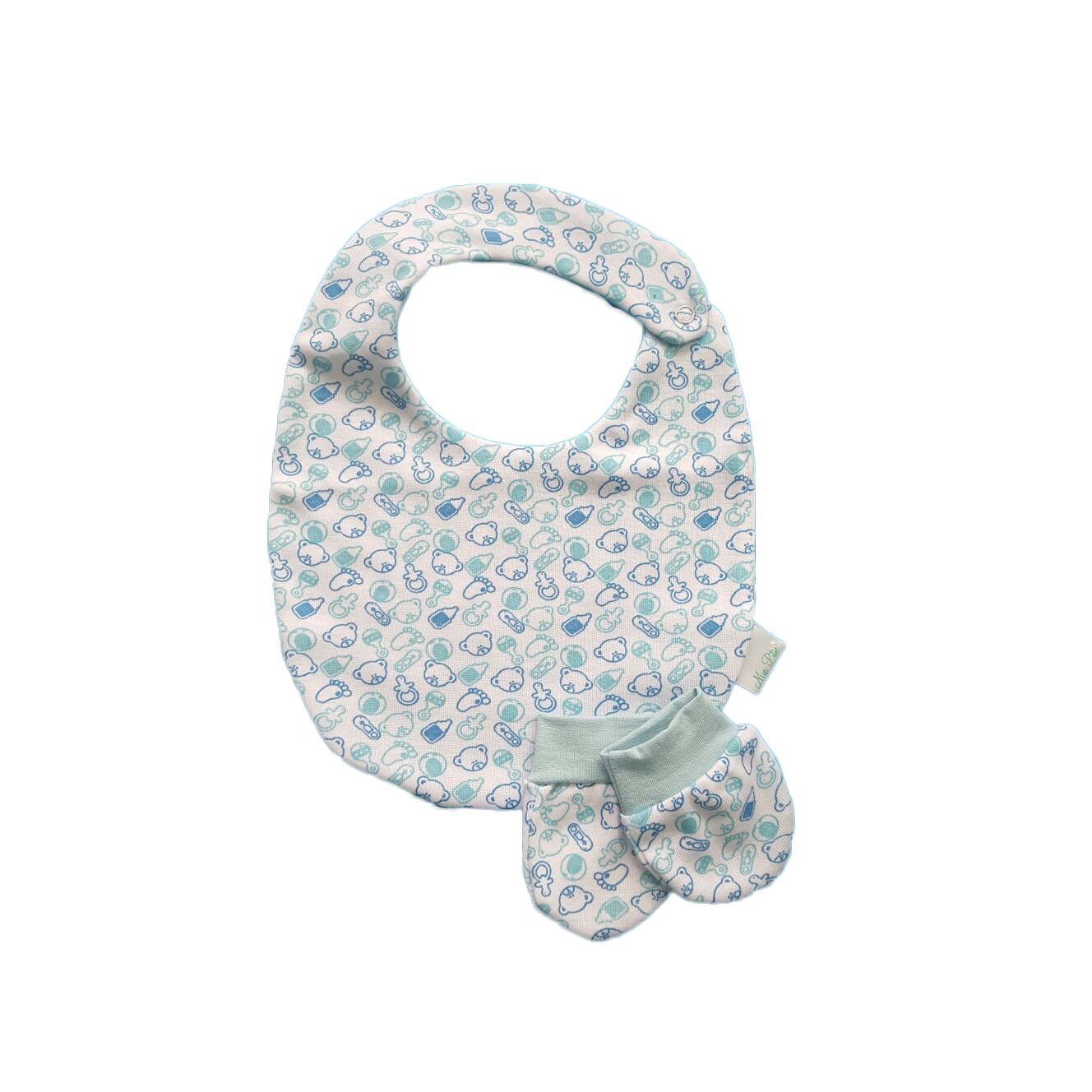 Set Mic Pitic baveta+protectie maini SBM2, 0 -1 luni, bleu