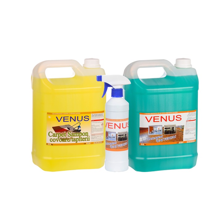 Pachet avantajos curatenie casa Chimtech6: carpet sampon Venus pentru covoare/tapiterii 5Kg + detergent Universal Venus pentru orice suprafata lavabila 5Kg rezerva+0.5Kg cu pulverizator, CHIMTECH, 10.5Kg