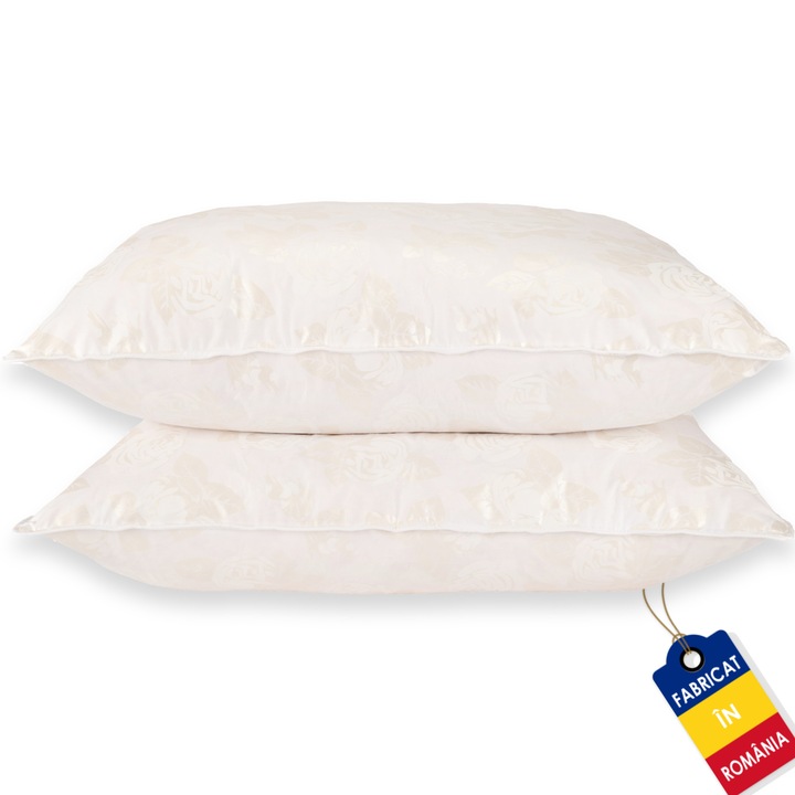 Комплект 2 възглавници, Пух и гъши пера, 70 см х 70 см, Бял
