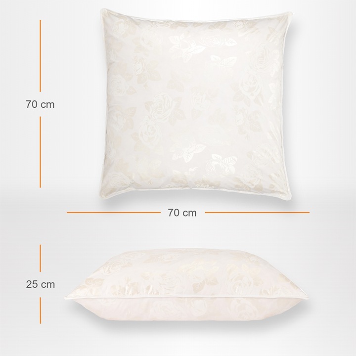 Pernador 2 darabos párna készlet libapehellyel és tollal, 70cm x 70cm, fehér, rajta ezüst rózsákkal