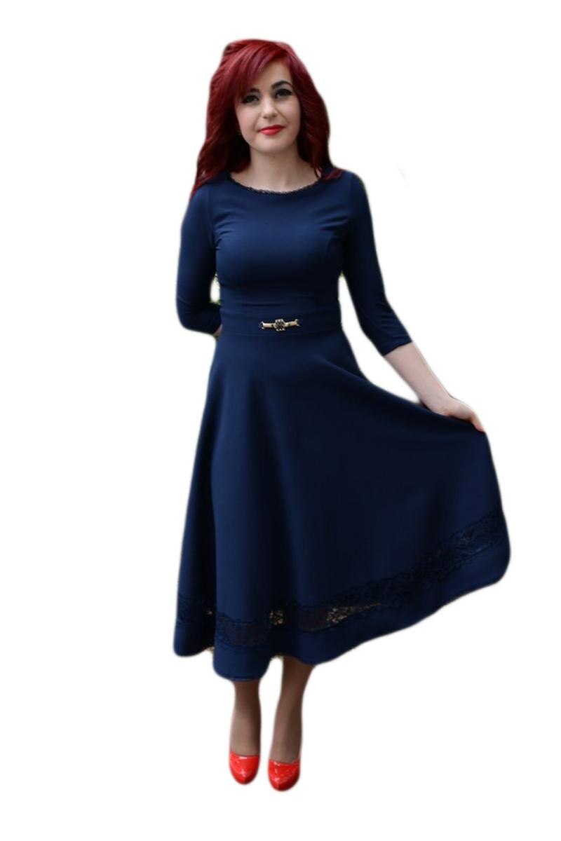 Rochie tinereasca, accesoriu auriu aplicat, D&J Exclusive, Albastru marin