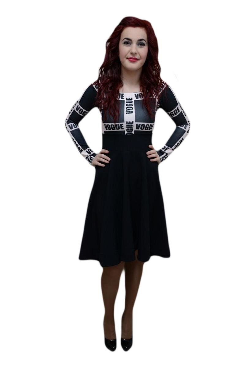Rochie trendy, design grafic modern, D&J Exclusive, Negru