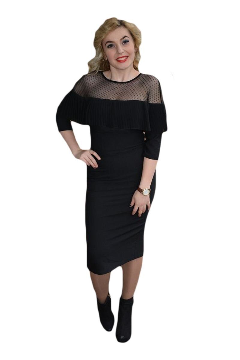 Rochie trendy cu aspect transparent la decolteu, D&J Exclusive, Negru