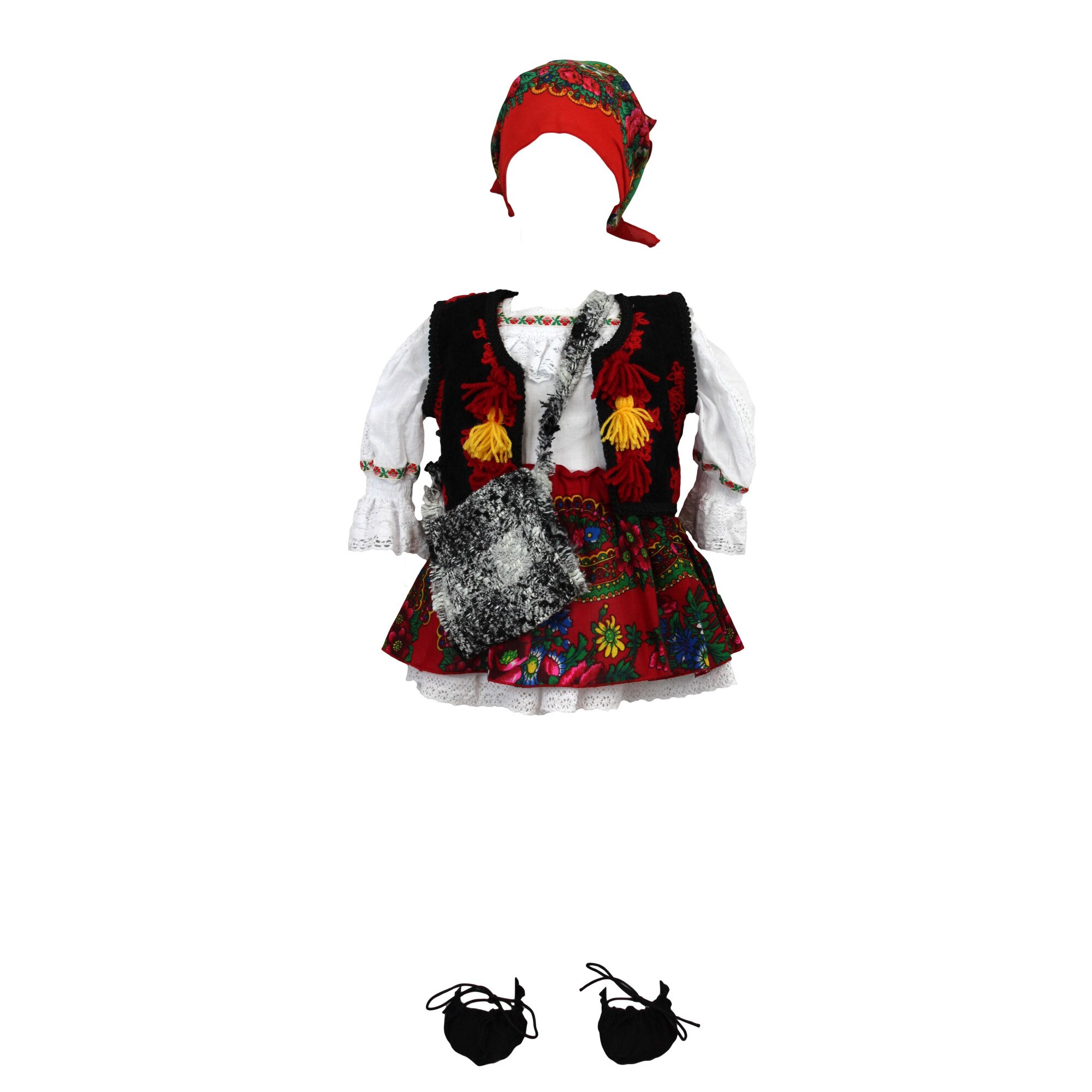 Rochie traditionala, multicolora, pentru botez sase piese fete 3-6 luni