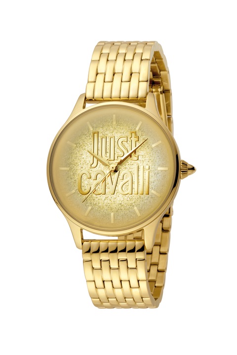 JUST CAVALLI, Овален часовник с лого на циферблата, Златист