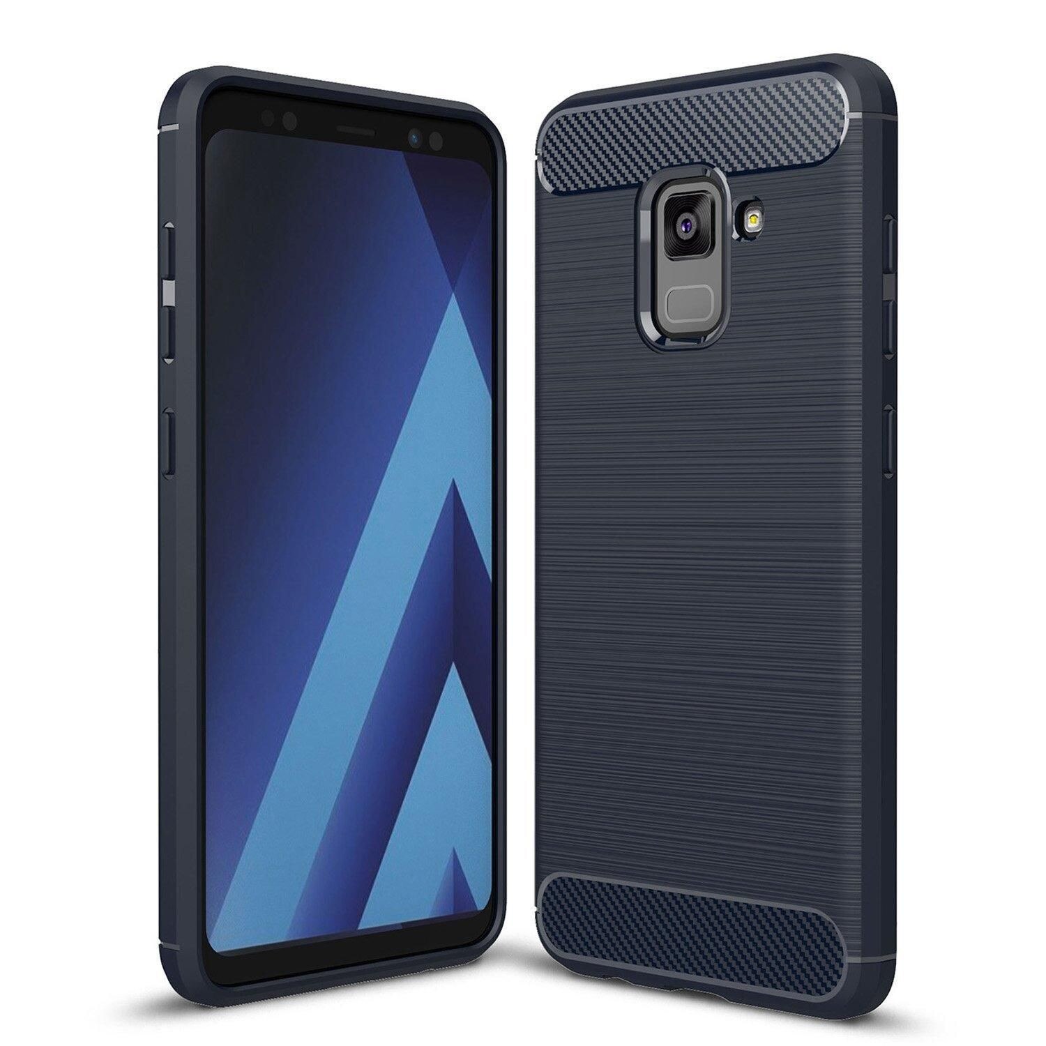 Husa Samsung Galaxy A8 (2018) - Tpu Carbon Fibre Brushed - albastru