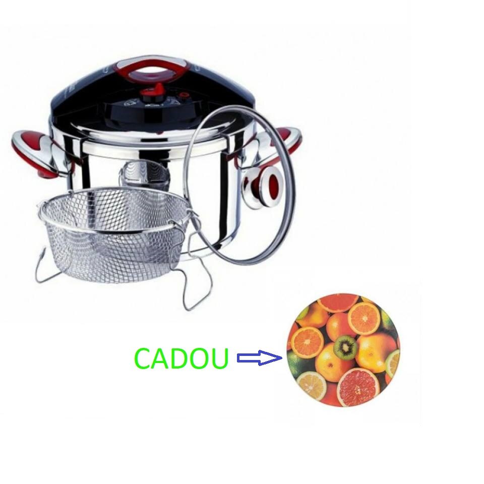 Set oala sub presiune din inox 4 piese , Capacitate 6L, potrivita pentru toate tipurile de plite,+sk Tocator din sticla grunberg