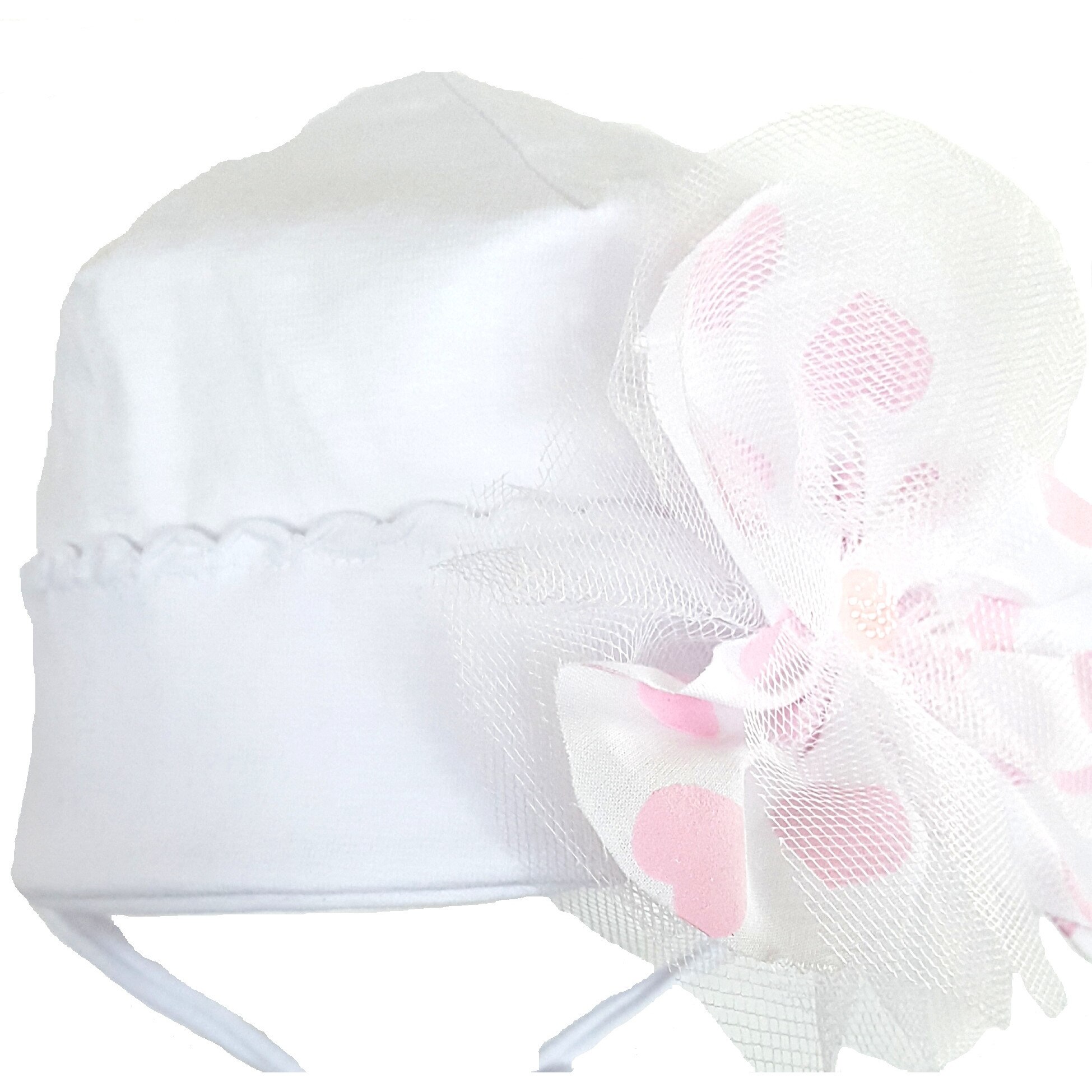 Caciula Mic Pitic cu floare din tul C86NN, alb, 38 cm