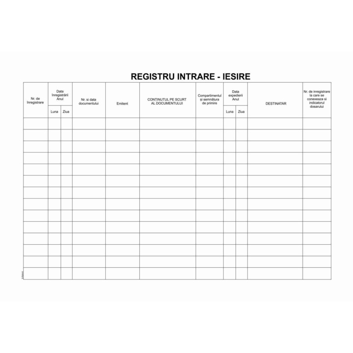 Registru intrare - iesire orizontal, A4, hartie offset 60 gr/mp, 1 exemplar, 100 file