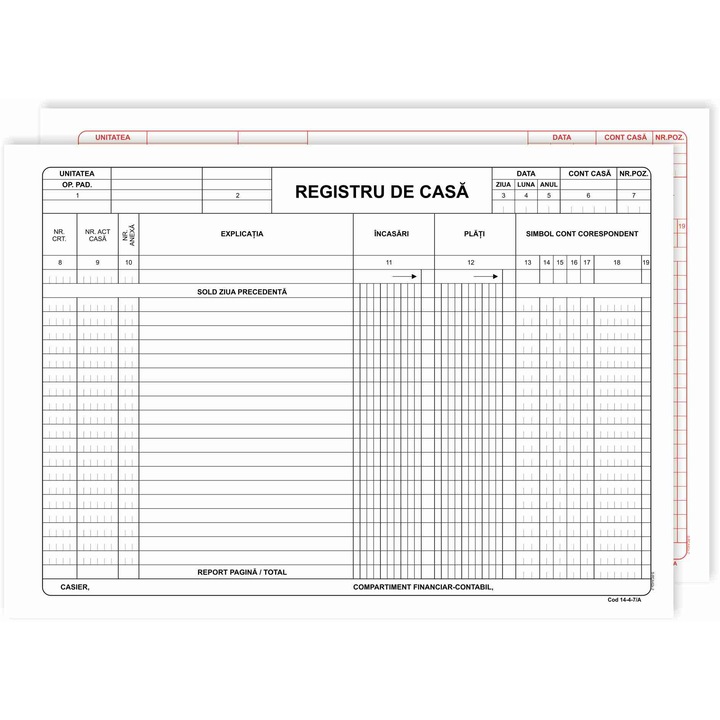 Registru de casa A4 - model 2, A4, autocopiativ, 2 exemplare., 50 seturi (100 file)