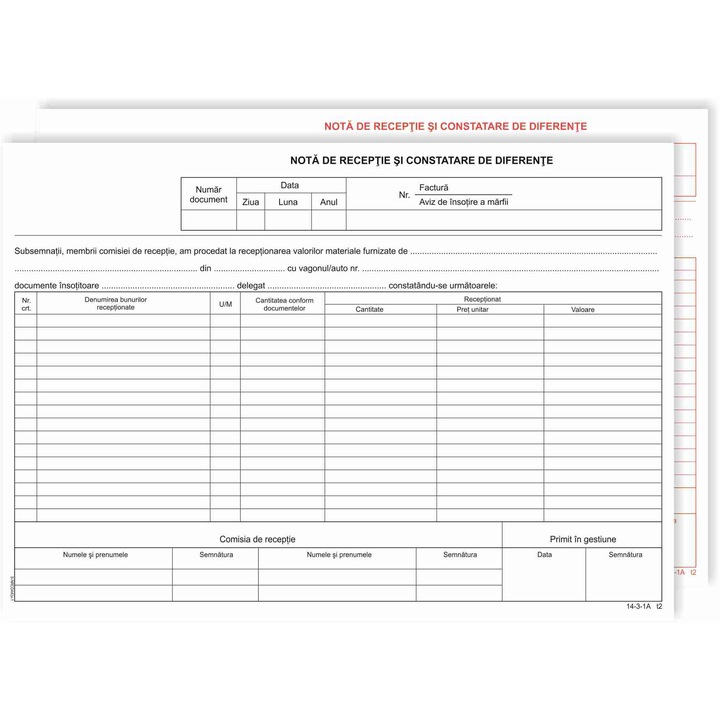 Nota de receptie si constatare de diferente, A4, autocopiativ, 2 exemplare., 50 seturi (100 file)