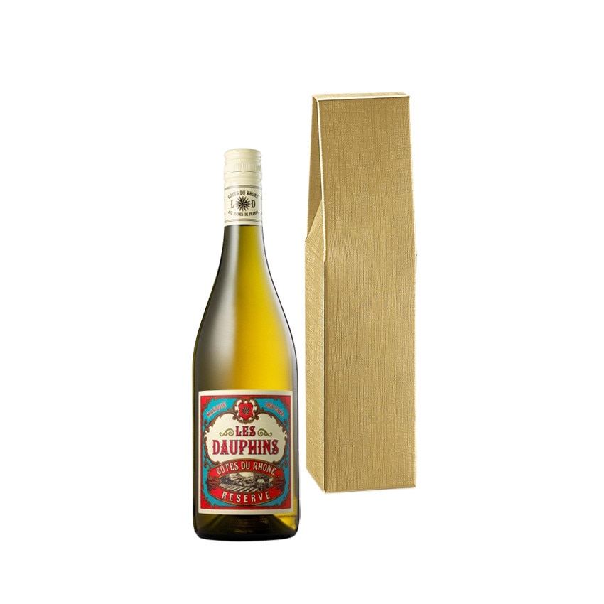 Vin LES DAUPHINS alb sec 75 cl DOC Cotes du Rhone +cutie cadou