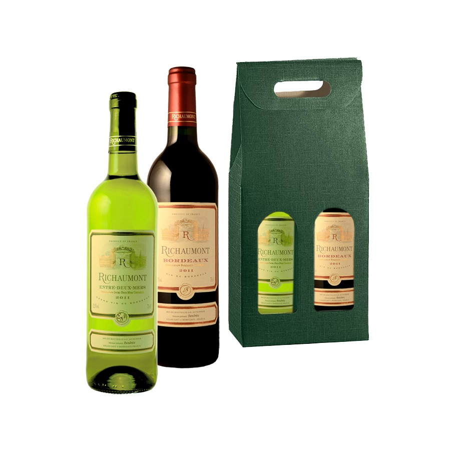 Pachet vinuri Richaumont DOC Bordeaux alb si rosu sec 2 sticle 750 ml + cutie cadou
