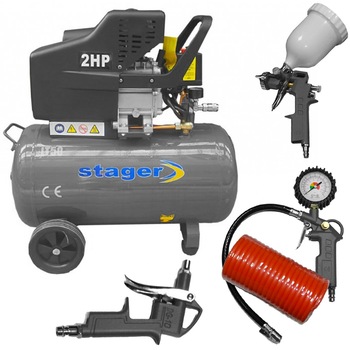 Compresor Profesional Stager HM 2050B/50, presiune 8 bar, rezervor 50l + Cadou Pro Kit cu 4 accesorii pentru compresoare Compresor Profesional Stager HM 2050B/50, presiune 8 bar, rezervor 50l + Cadou Pro Kit cu 4 accesorii pentru compresoare