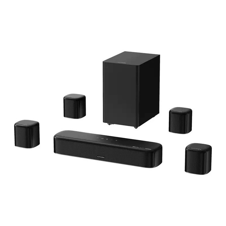 Soundbar Ultimea Aura S5T 7.1 Dolby Atmos cu subwoofer si 4 sateliti, negru, TZ3BB4SMOCLY