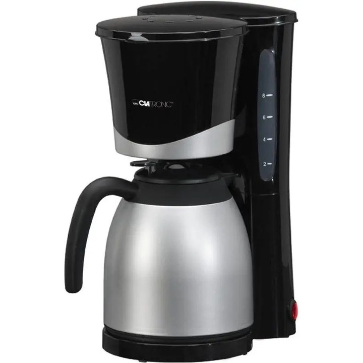Cafetiera electrica Clatronic KA 3328 (ZM7Q8BM8WJO), 2 termos 1 L, functie Anti-Drip, 870 W, negru/argintiu