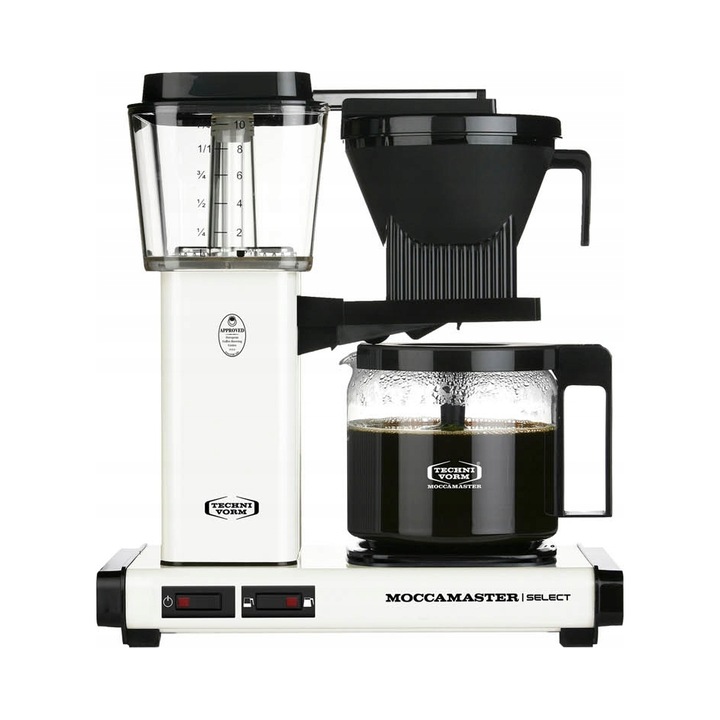 Espressor cu filtru Moccamaster Select KBG 741, 1,25 l, 1520 W, incalzire in doua faze, oprire automata, tava incalzitoare emailata, alb
