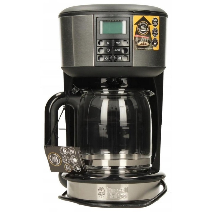 Cafetiera cu filtru Russell Hobbs Buckingham 20680-56, programator 24 h, carafa din sticla 1,25 l (pana la 10 cesti), negru