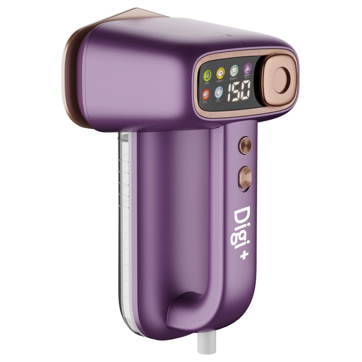 Steamer vertical si fier de calcat 2‑in‑1 Digi+ E6ZD0X3Y8D, 1400W, afisaj LCD, moduri automate, violet