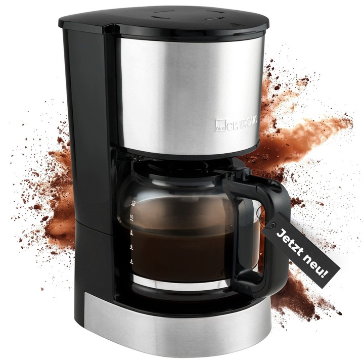 Cafetiera prin picurare Clatronic KA 3808 Q4RYA9PP4, 1,5 l (12–14 cesti), 800 W, inox/negru, oprire anti-picurare, filtru demontabil, plita incalzire 30 min, carafa din sticla