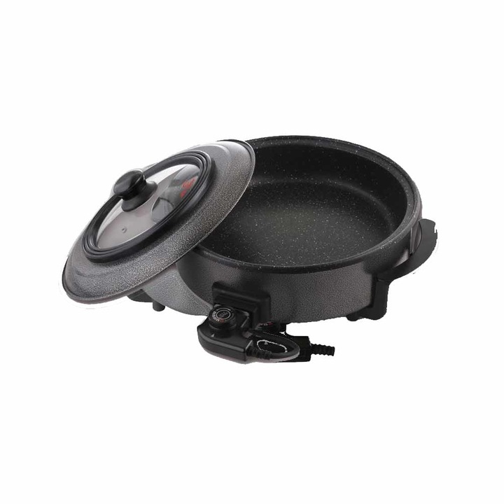 Електрически тиган ELEKOM ЕК-2008 M, незалепващо мраморно покритие, терморегулатор, метален капак