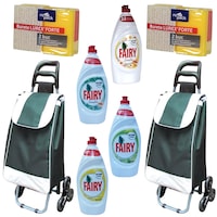 pachet - 2 x carut piata cu 6 roti verde suporta 20kg 4 x detergent vase fairy sensitive 900ml lamaie mar verde menta musetel 2 x set bureti de vase 2bucset imagen 31_2_
0
