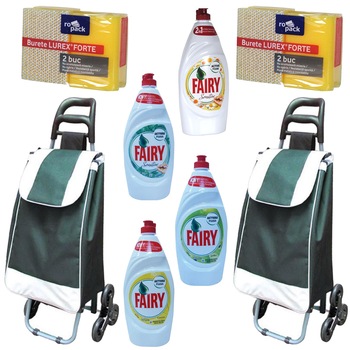 Pachet - 2 x Carut piata, Cu 6 roti, verde, suporta 20kg + 4 x Detergent vase Fairy sensitive, 800ml (Lamaie, Mar verde, Menta, Musetel) + 2 x Set bureti de vase (2buc./set) Pachet - 2 x Carut piata, Cu 6 roti, verde, suporta 20kg + 4 x Detergent vase Fairy sensitive, 800ml (Lamaie, Mar verde, Menta, Musetel) + 2 x Set bureti de vase (2buc./set)