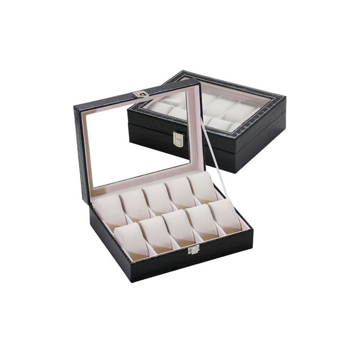 Cutie depozitare si organizare ceasuri 10 spatii cu imprimeu WatchZone