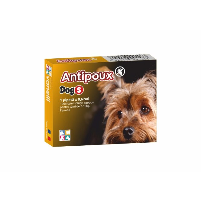Solutie antiparazitara externa cu fipronil spot-on Antipoux Dog S