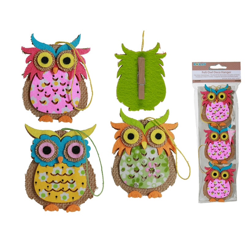 Decoratiune bufnita cu clips si agatatoare - 8 x 6 cm, Radar 137230, set 3 bucati