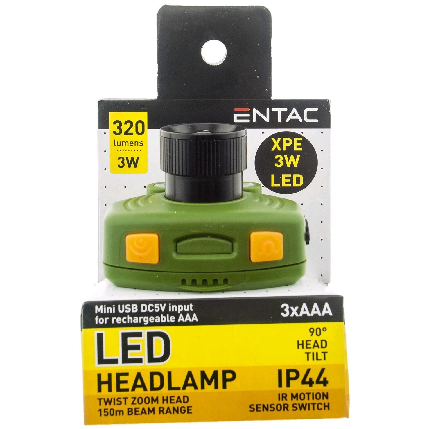 Lanterna Entac pentru cap, cu zoom, culoare verde.