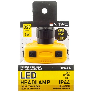 Lanterna Entac pentru cap, cu zoom, culoare portocaliu. Lanterna Entac pentru cap, cu zoom, culoare portocaliu.
