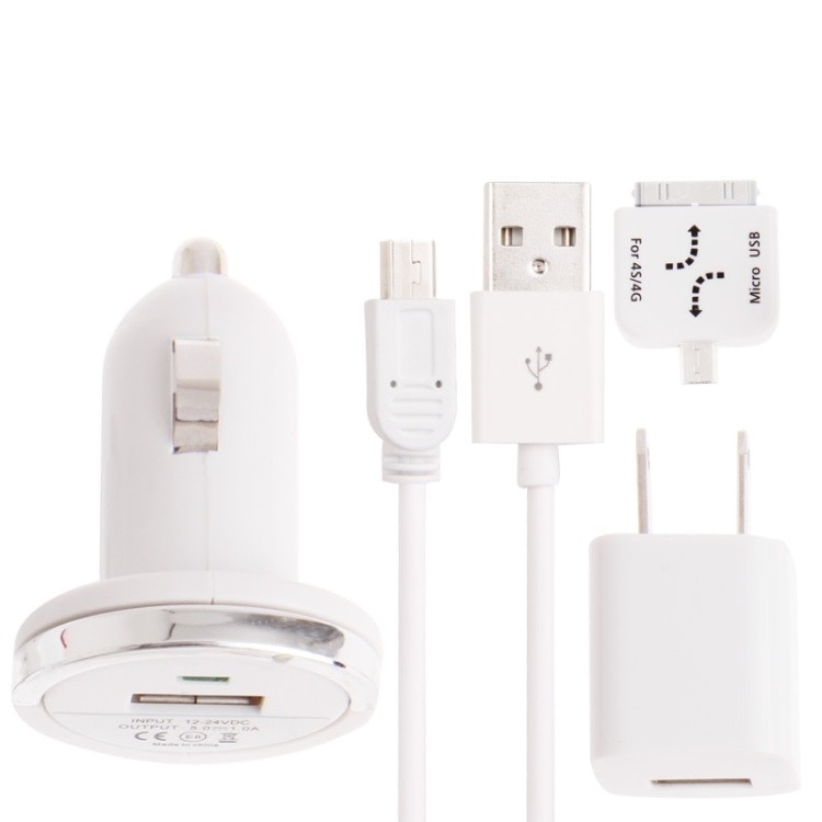 Kit calatorie 4IN1 pentru iPhone 3, iPhone 4, 4S, iPad, iPad 2, iPad 3 - Alb
