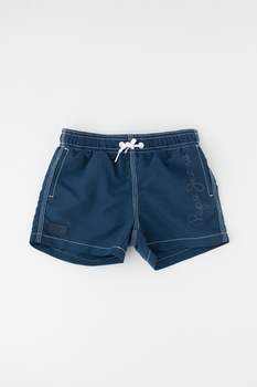 Pepe Jeans London, Pantaloni scurti de baie, cu snur pentru ajustare Guido, Albastru inchis, 164 CM Pepe Jeans London, Pantaloni scurti de baie, cu snur pentru ajustare Guido, Albastru inchis, 164 CM
