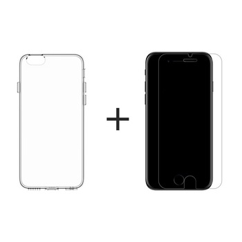 Pachet Apple iPhone 6/6S Plus, Husa Silicon + Folie Sticla, Transparent Pachet Apple iPhone 6/6S Plus, Husa Silicon + Folie Sticla, Transparent