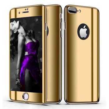 Husa telefon Apple Iphone 7 Plus ofera protectie Completa 360 Ultrasubtire Gold Mirror + Folie Sticla Husa telefon Apple Iphone 7 Plus ofera protectie Completa 360 Ultrasubtire Gold Mirror + Folie Sticla
