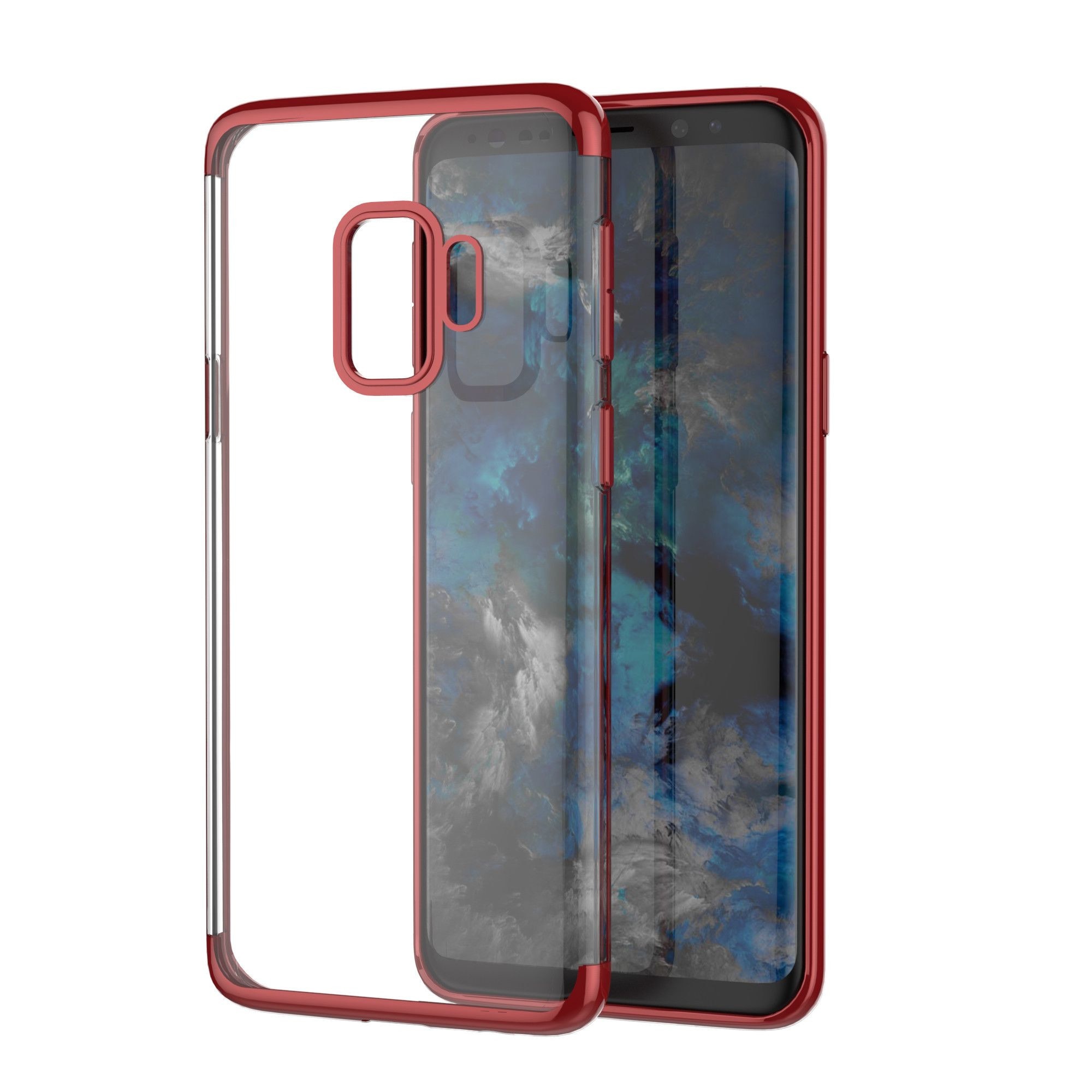 Husa Samsung Galaxy S9 Flippy Transparent cu Margini Rosii