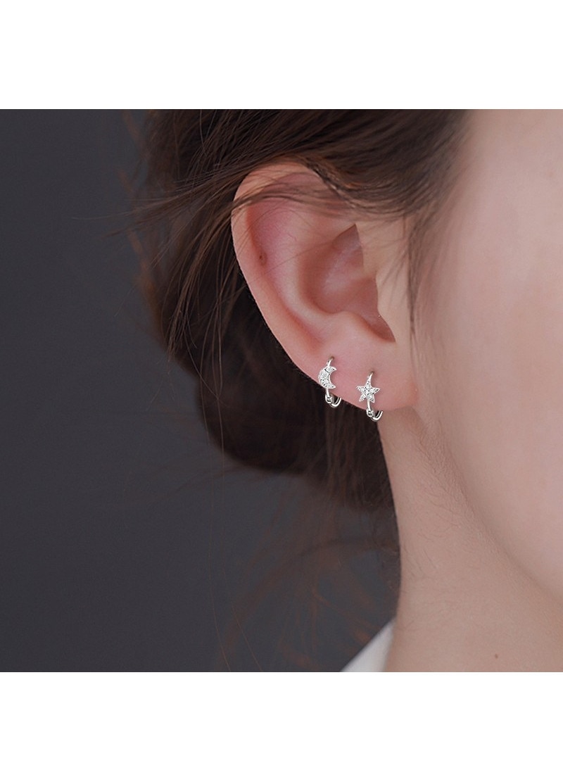 CK, cercei din argint 925 cu moissanite, design asimetric stea si luna ...