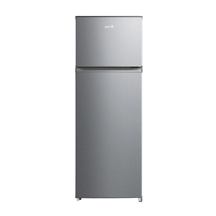 Frigider cu 2 usi Arielli ARD-274 FNES, Racire statica, Control mecanic, Autodezghetare frigider, Congelare rapida, Iluminare LED, 204 litri, H 143 cm, Clasa E, Argintiu