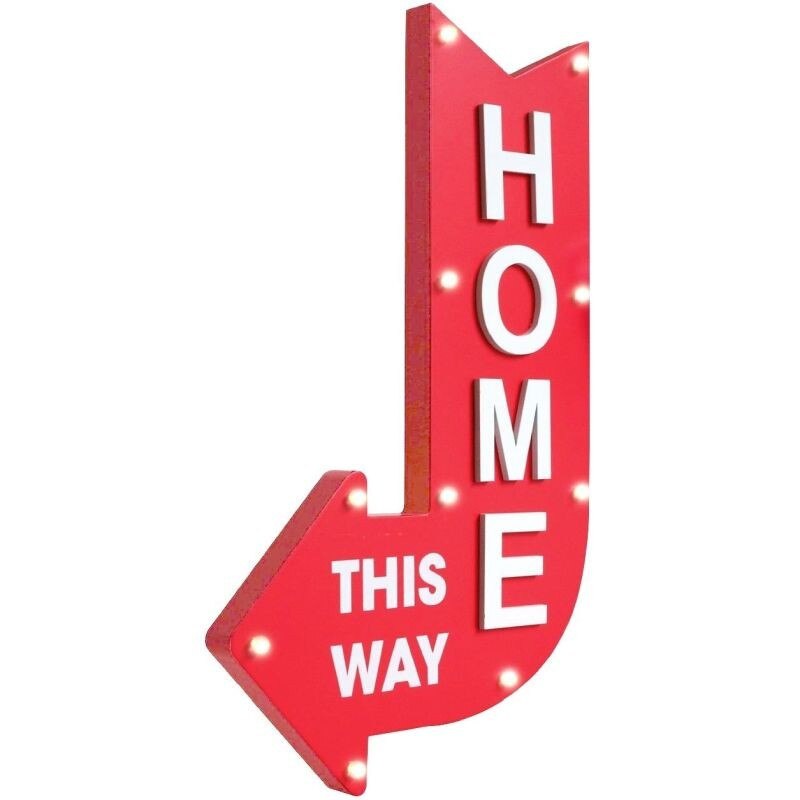 Panou luminos decorativ Home this way, ProCart®, 10 LED-uri, sageata stanga, lemn