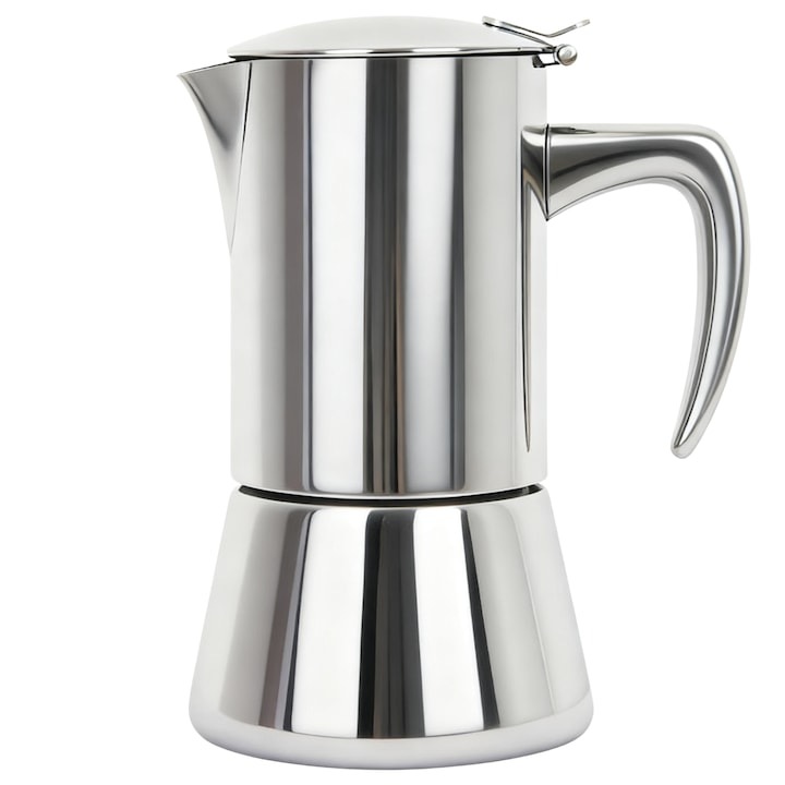Cafetiera Moka Inox 10 Cesti 500ml, Constructie Robusta 1100g, Ideala pentru Espresso Italian, Compatibila cu toate sursele de caldura