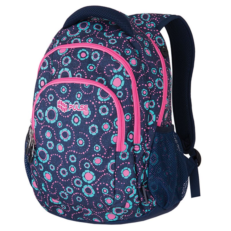 Rucsac Pulse jeans flower cu doua compartimente principale, una faciala si doua laterala