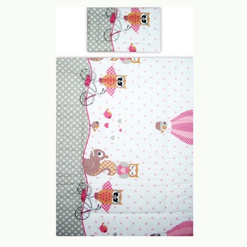 Lenjerie patut bebe 2 piese bufnite roz Lenjerie patut bebe 2 piese bufnite roz