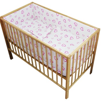 Lenjerie patut bebe cu 5 piese inimioara + fata de perna si plapuma Lenjerie patut bebe cu 5 piese inimioara + fata de perna si plapuma