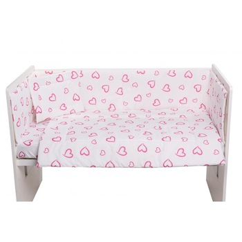 Lenjerie patut cu 5 piese Inimioare roz Lenjerie patut cu 5 piese Inimioare roz
