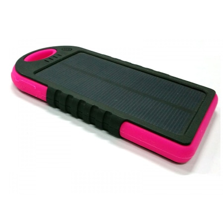 Incarcator portabil cu incarcare solara 12000 mAh, 2 porturi USB,culoare negru-roz PORKY