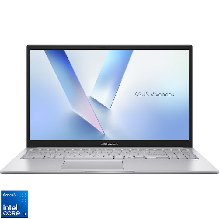 Laptop ASUS 15.6'' Vivobook 15 X1504MA, FHD, Procesor Intel® Core™ 3 304 (6M Cache, up to 4.30 GHz), 8GB DDR5, 512 GB SSD, Intel Graphics, WINDOWS 11 PRO, Cool Silver