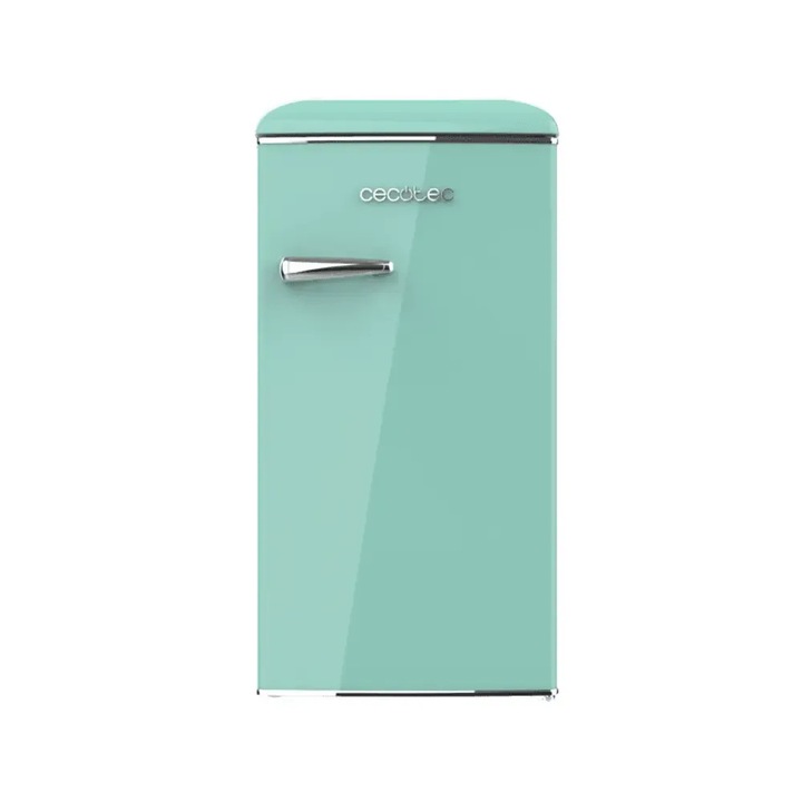 Mini frigider Retro cu 1 usa Cecotec, Boero CoolMarket TT Origin, capacitate 95 litri, H89.3 cm, ideal pentru hotel/birou/rulota/garaj, compresor integrat, compartiment IceBox, temperatura reglabila, sertar fructe/legume, 2 rafturi ajustabile, verde