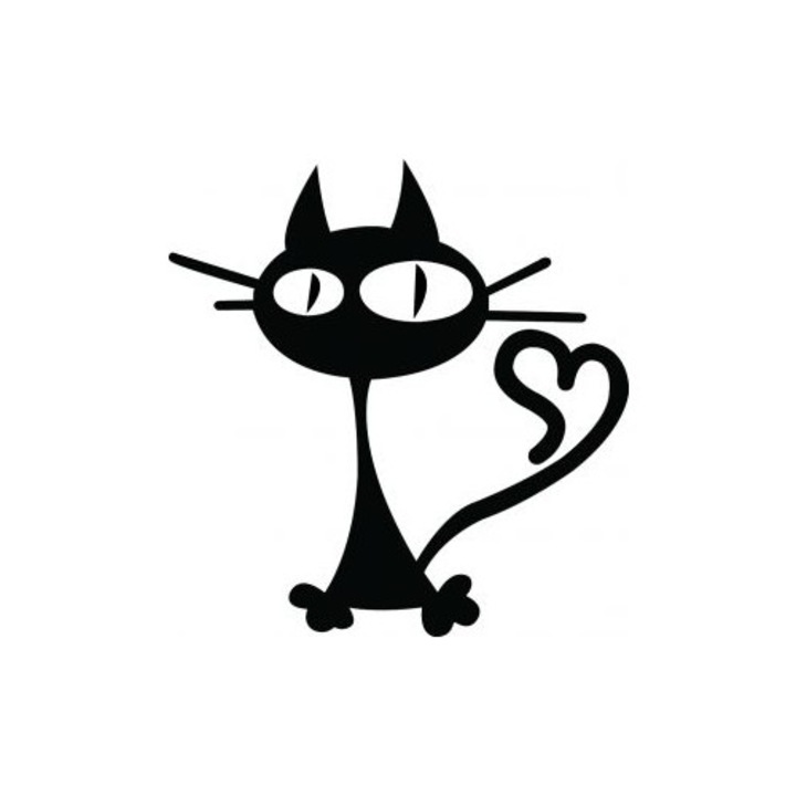 Sticker decorativ StickerStore Pisica inimoasa, 10x10 cm, Negru